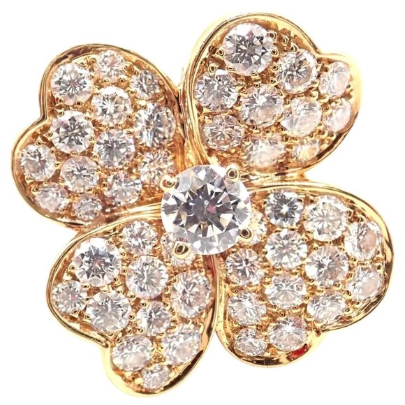 Authentic! Van Cleef & Arpels Cosmos 18k Yellow Gold Diamond Medium Model Ring - Picture 1 of 13